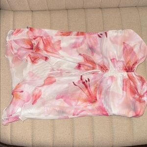 Floral Pink and White Strapless Shirt